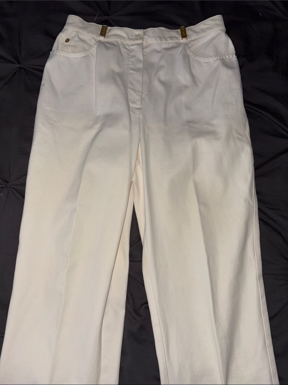 St. John Sport by Marie Gray White Dress Pants with Gold Accent